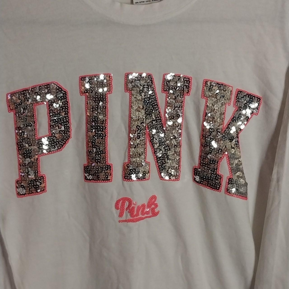 Victoria's Secret PINK Sequin Logo Long Sleeve Shirt.. SZ XS,NWOT.OPEN TO OFFERS - Picture 5 of 6